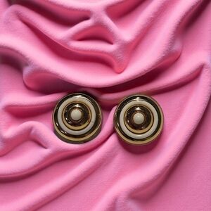 Vintage Givenchy 1978 Signed Gold Tone White Enamel Clip-On Earrings